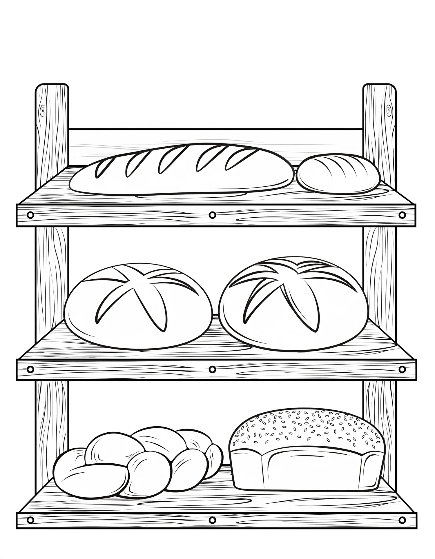 Pains Variés en Étagère, Coloriage pâtisserie à imprimer gratuitement
